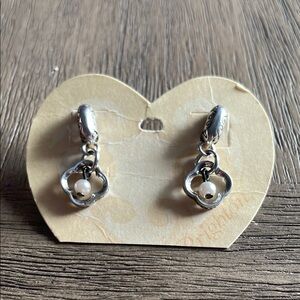 NWT! Brighton Silver Floral Earrings with White Pearl Beads